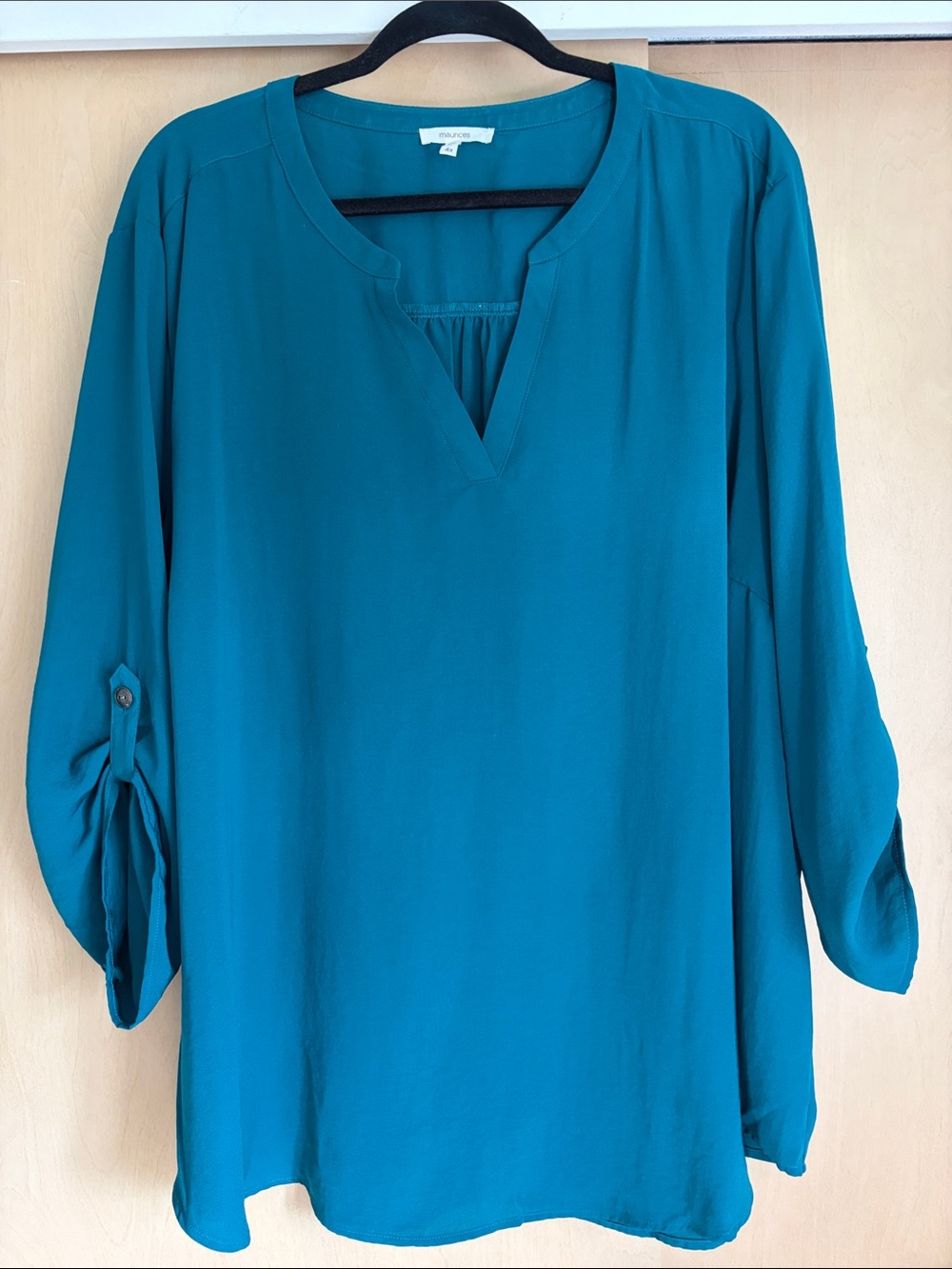 Maurices Teal V-Notch Roll-Tab Sleeve Tunic